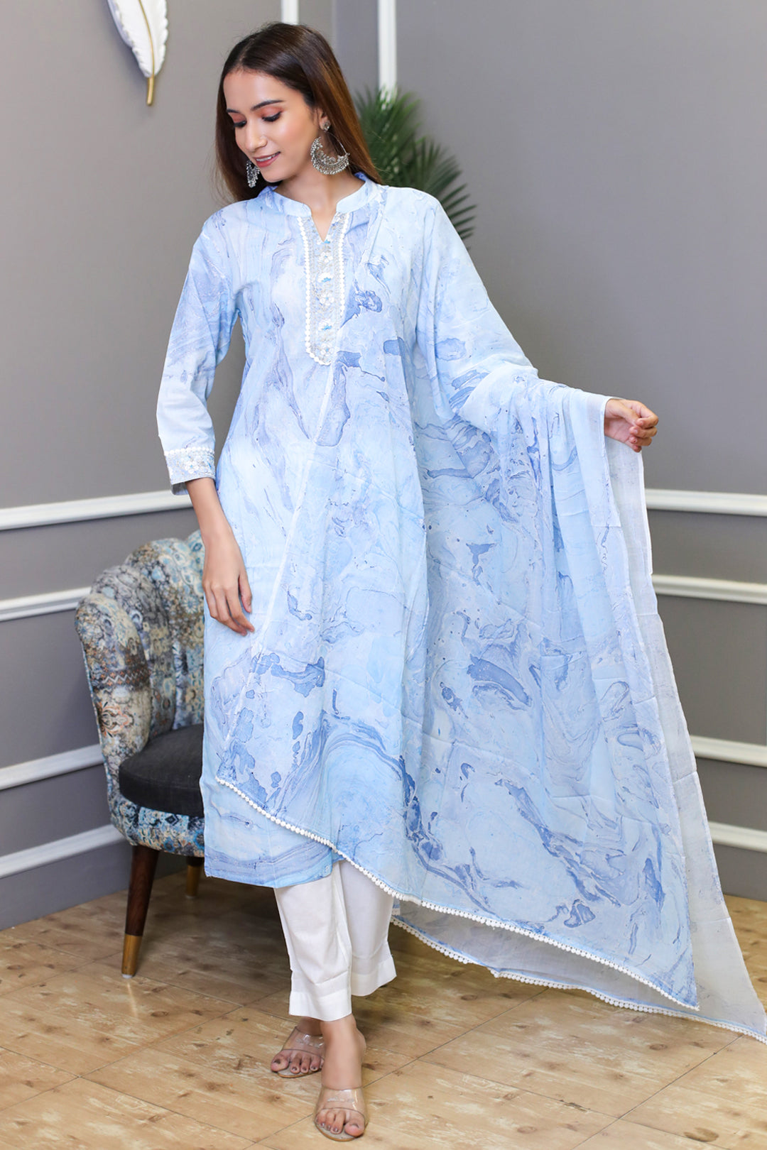 Marble Print Mulmul Cotton Suit