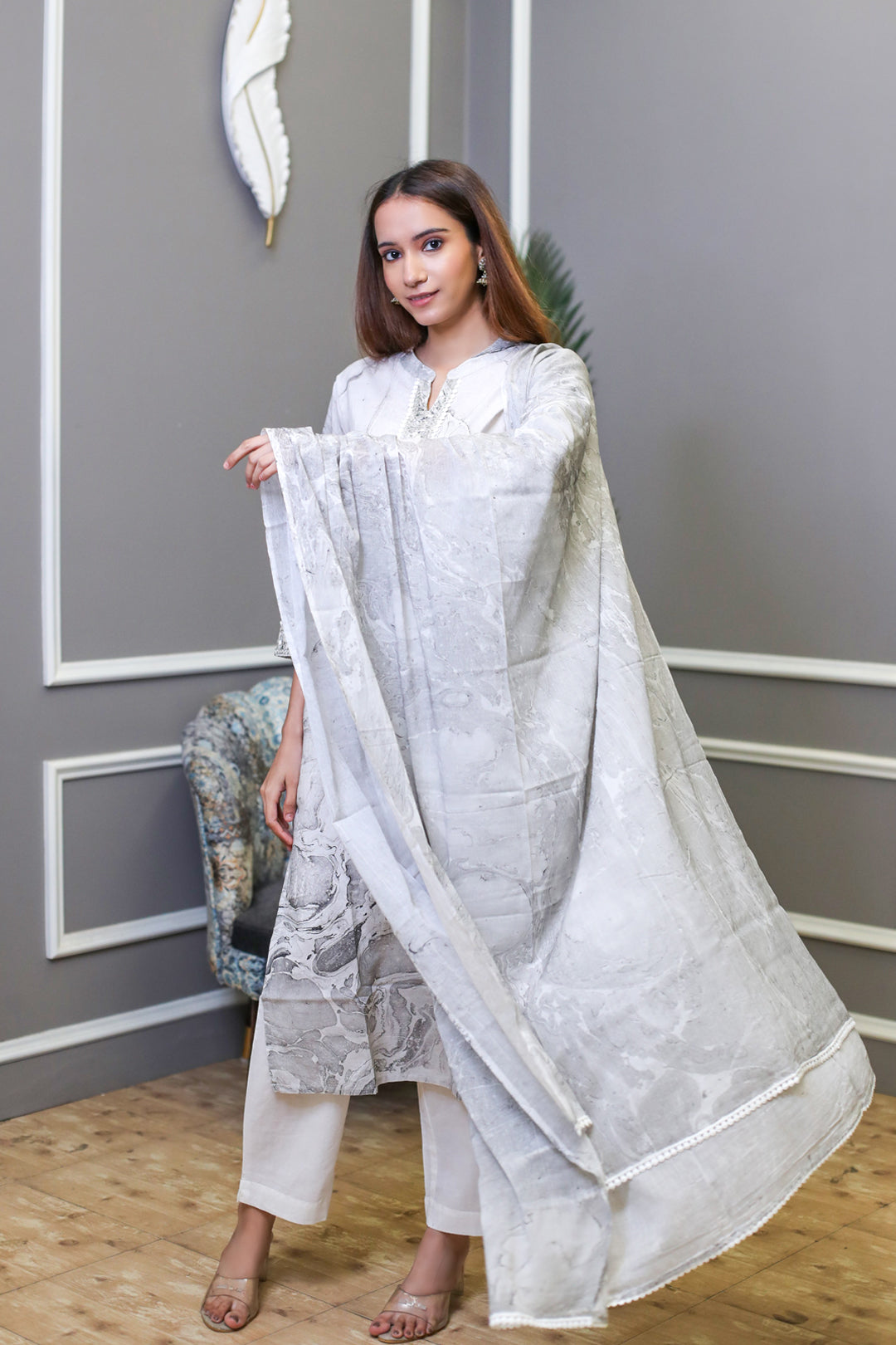 Marble Print Mulmul Cotton Suit