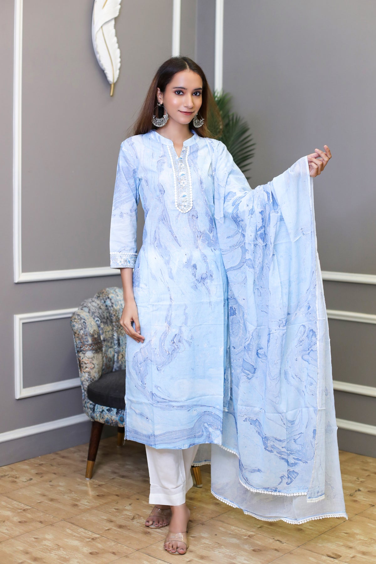 Marble Print Mulmul Cotton Suit