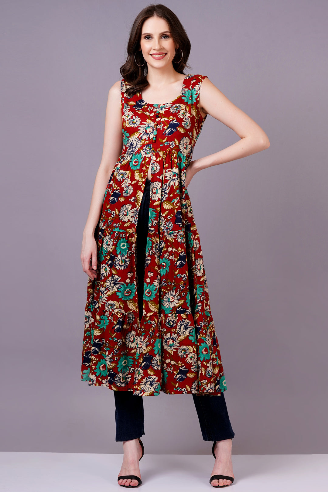 Rayon Cotton Front-Cut Kurti