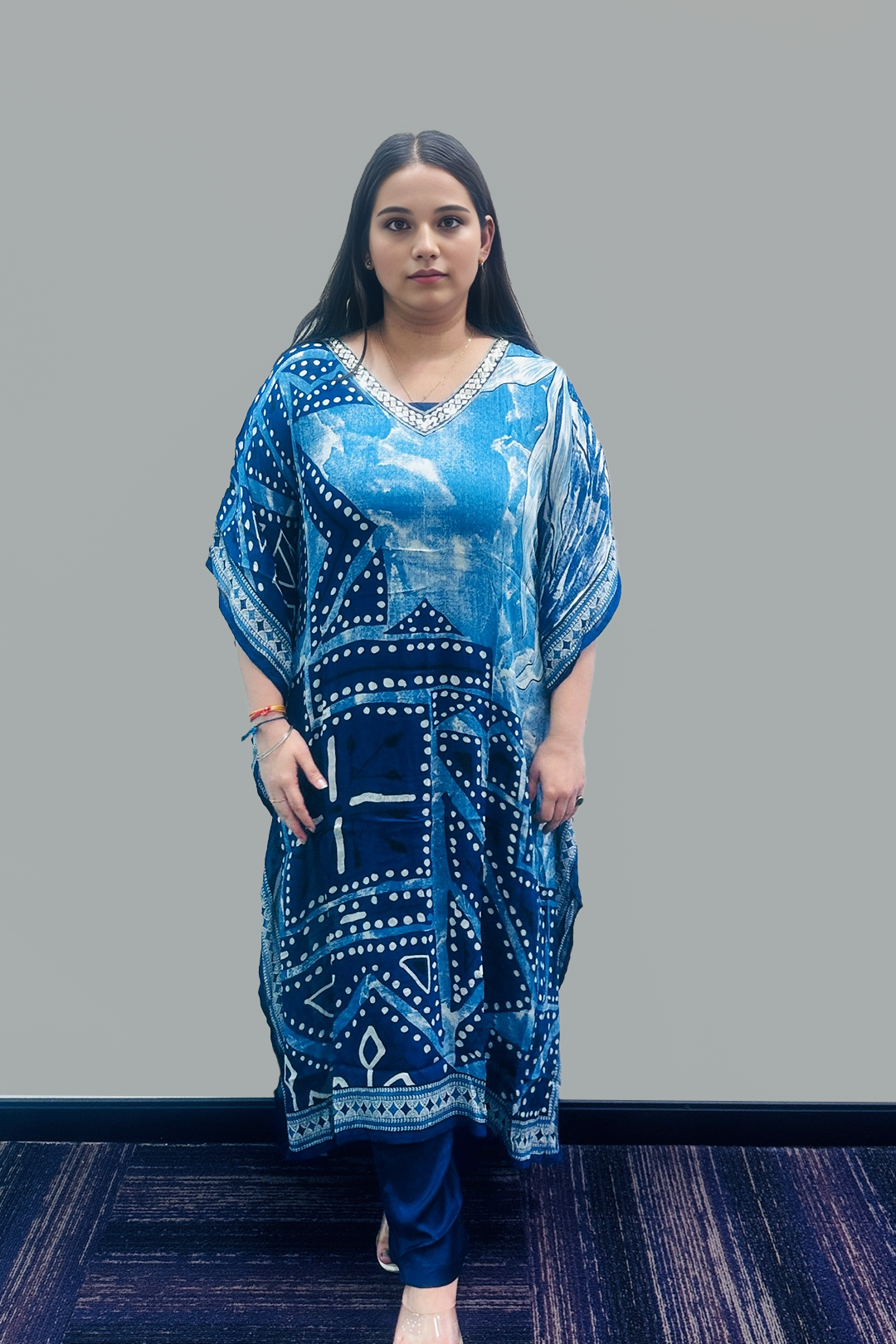 Blue Tie-Dye Kaftan Dress