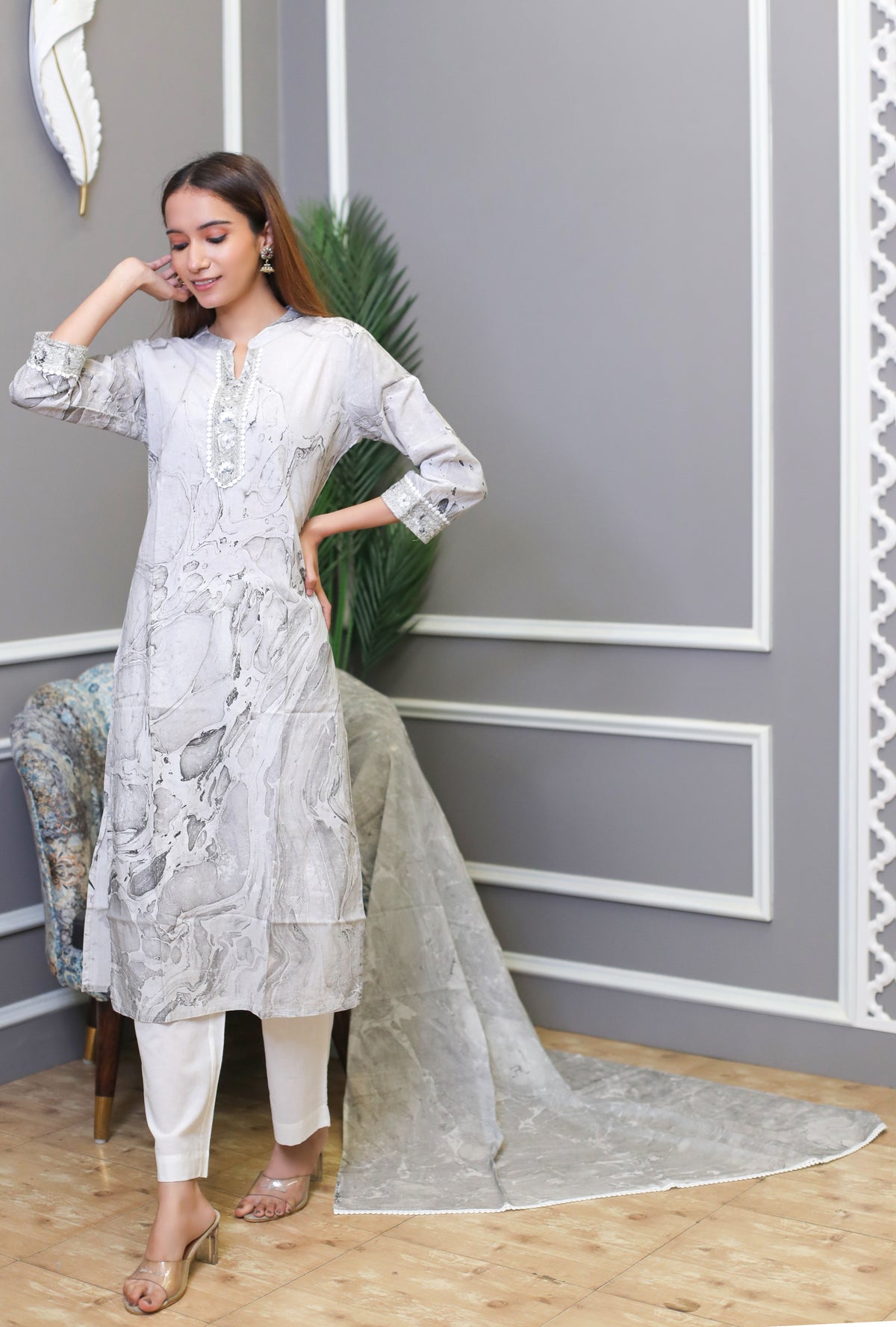 Marble Print Mulmul Cotton Suit