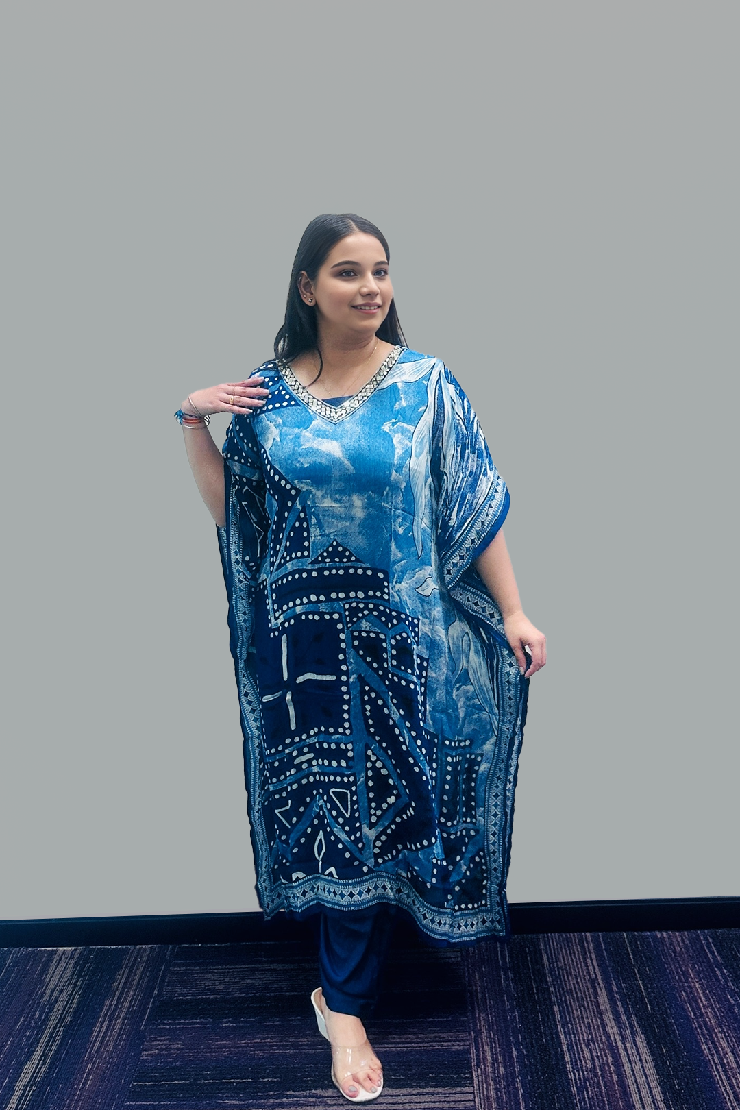 Blue Tie-Dye Kaftan Dress