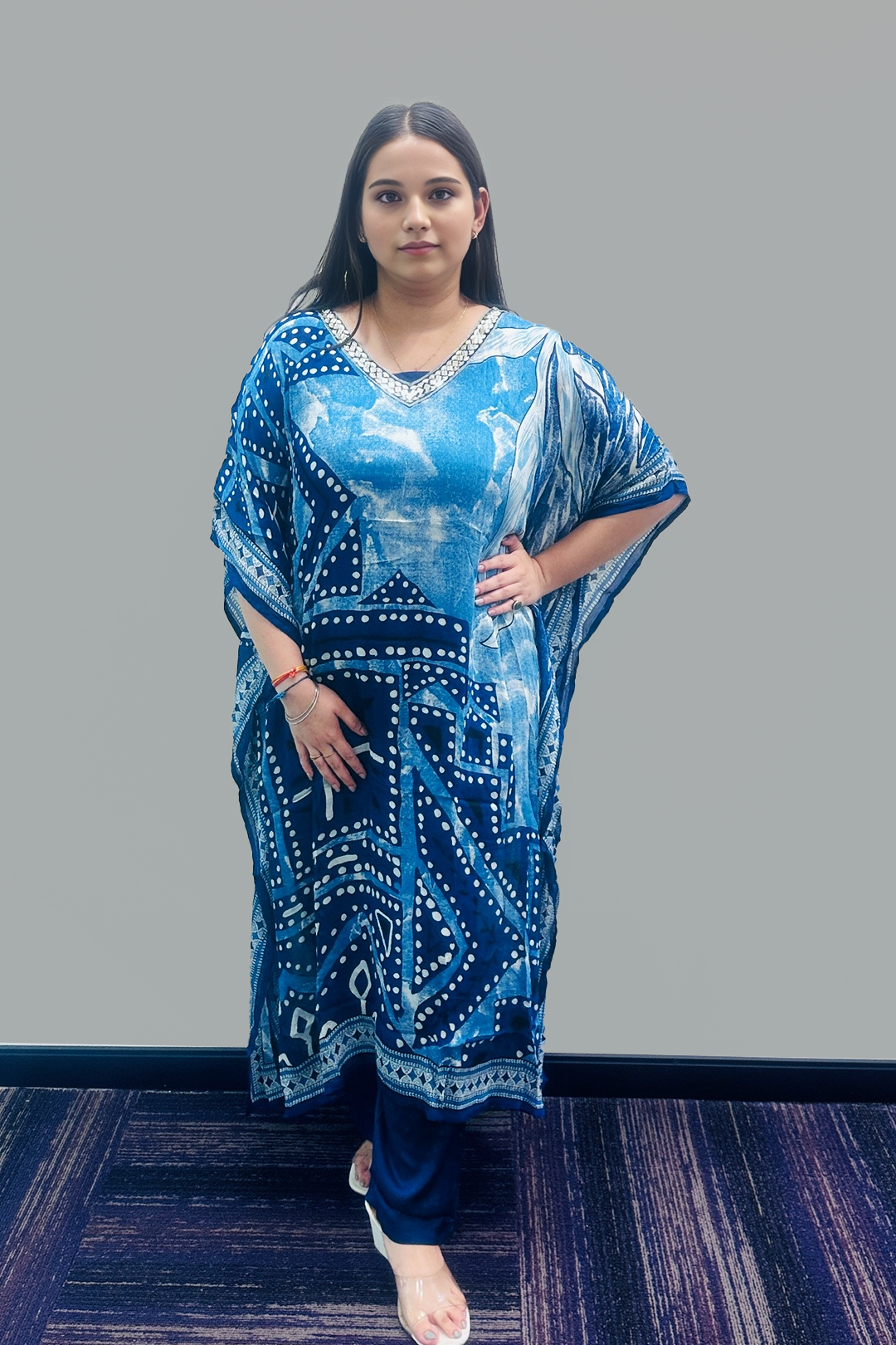 Blue Tie-Dye Kaftan Dress