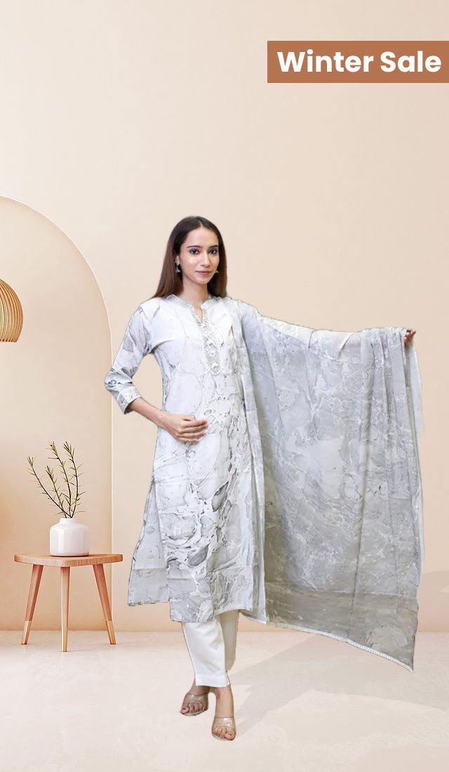 Marble Print Mulmul Cotton Suit