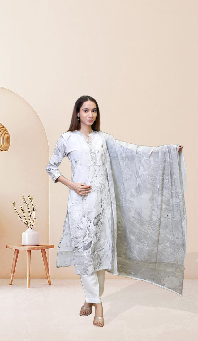 Marble Print Mulmul Cotton Suit