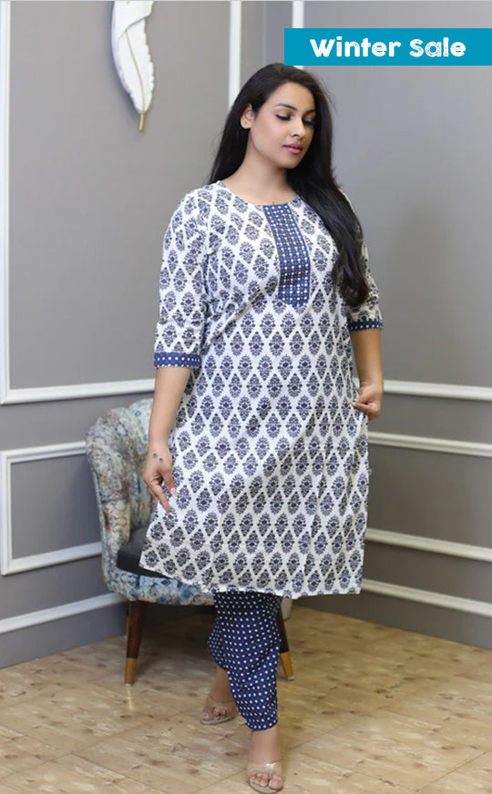 Block Printed Cotton Kurti Set