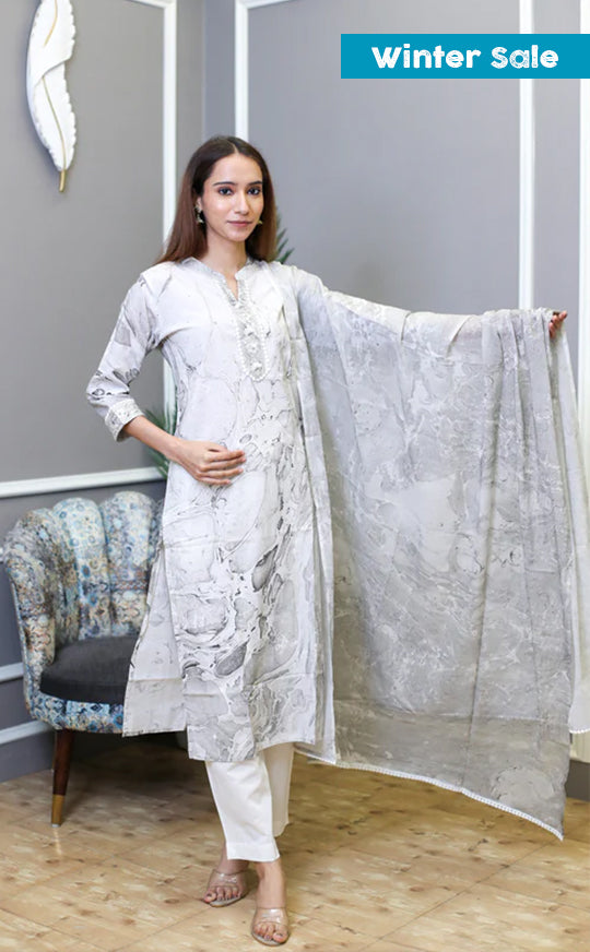 Marble Print Mulmul Cotton Suit