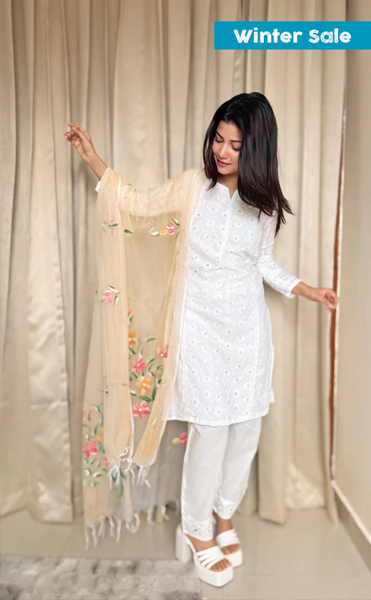 White Chikankari Suit