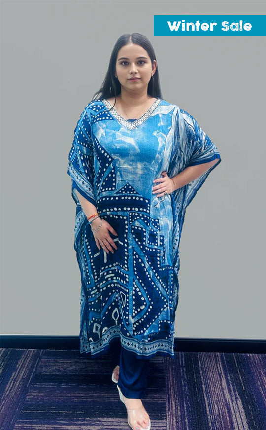 Blue Tie-Dye Kaftan Dress